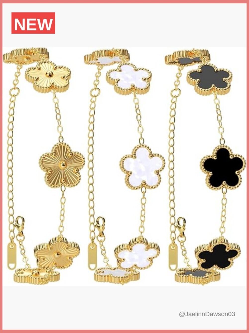 18K Gold Plated Clover Bracelet Set - 3 Pack, Lucky Leaf Charm Bracelets for